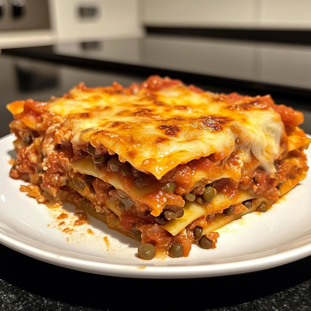 Lasagne mit Tomaten-Linsen-Sauce