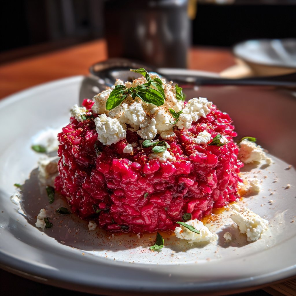 Rote-Bete-Risotto mit Ziegenkäse