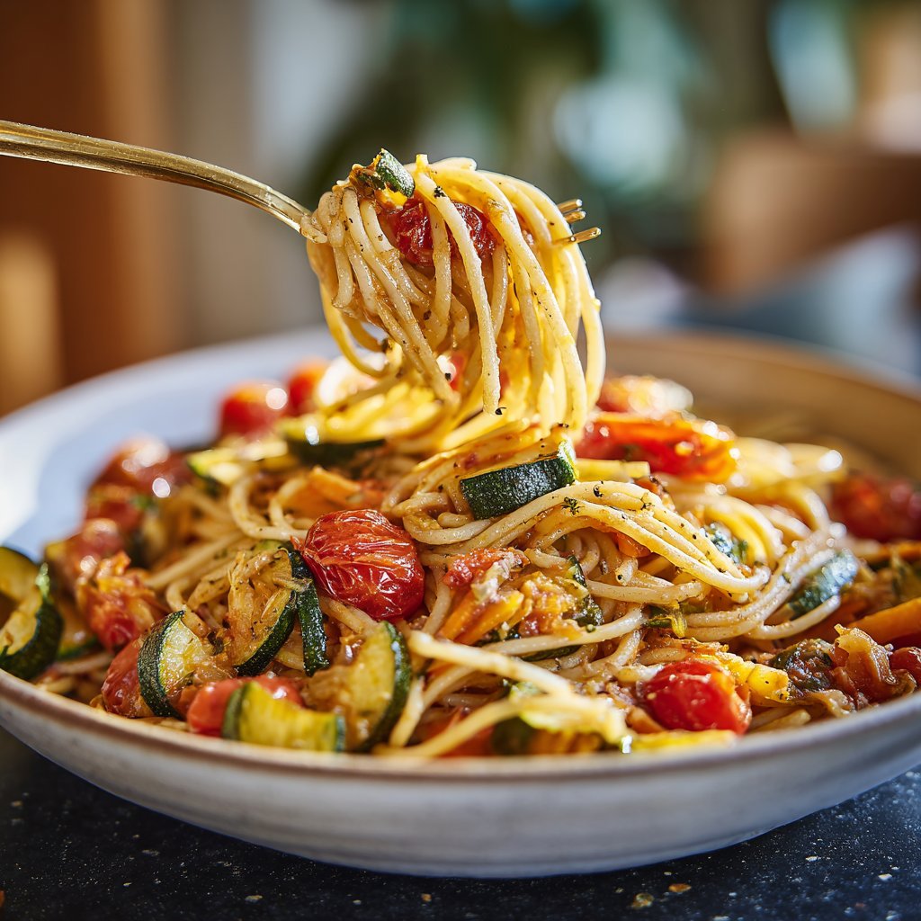 Abendessen mit Pasta und Gemüse